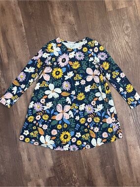 Hanna Andersson Navy Floral Long-Sleeve Dress with Yellow & Pink Blooms